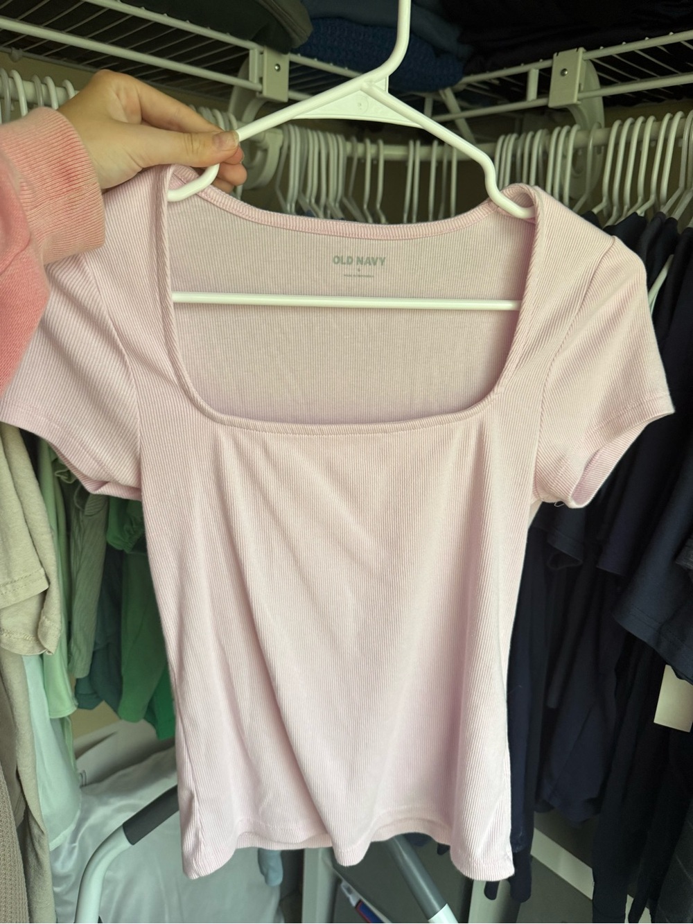 Old Navy Light Pink Square Neck Ribbed Short Sleeve Tee